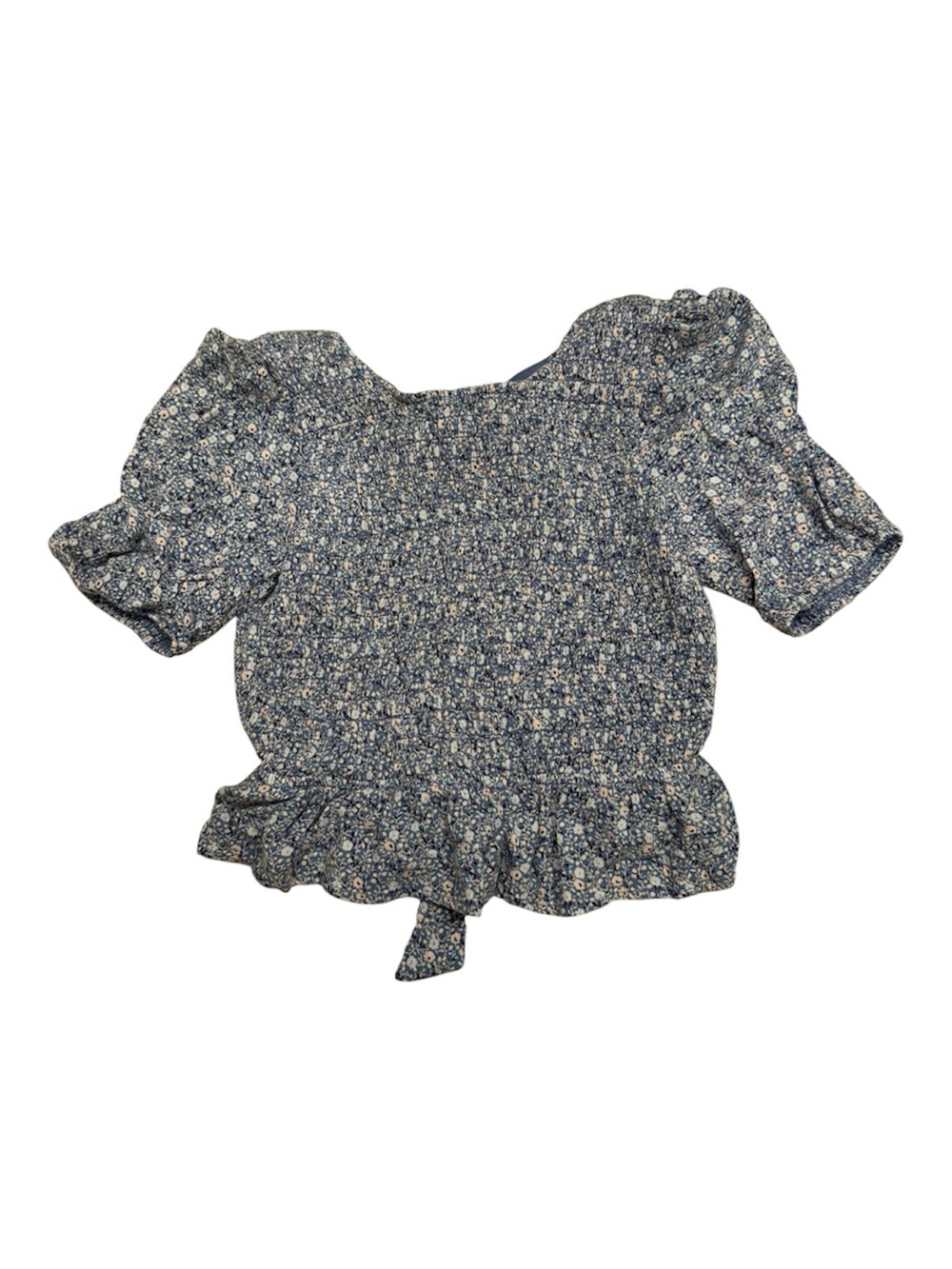 Smocked periwinkle Blue Floral Puff Sleeve Top